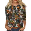 Košile s 3/4 rukávem pro ženy Roztomilá 3D halloweenská trička s potištěným grafickým tričkem Halenky Běžné Velikosti Basic Tops Pulovr