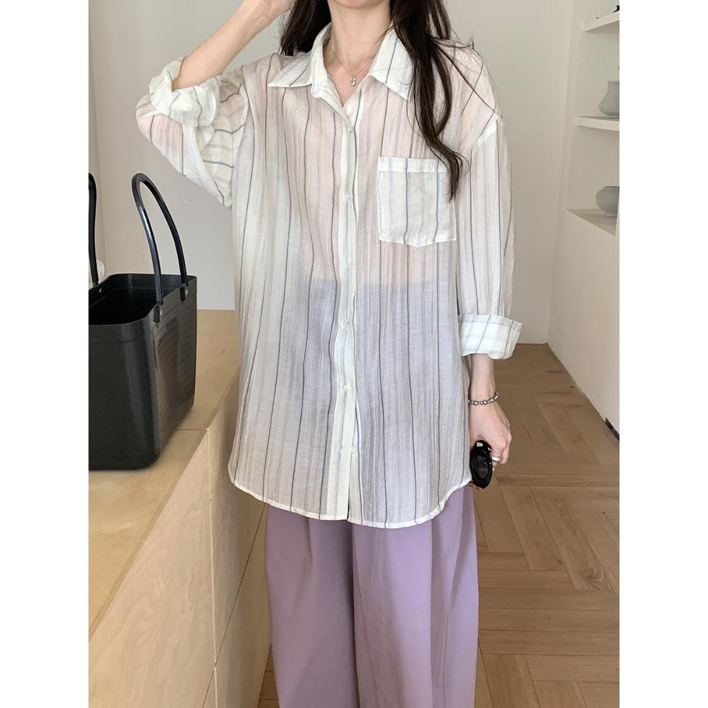 

Рубашка с лацканами в полоску, солнцезащитная M