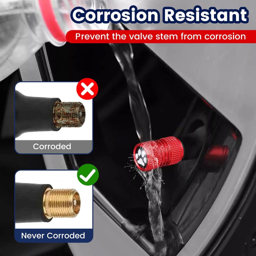 CALLARON Tire Air Valve, 4 Pieces, Tire Valve Cover, Car Tire Valve, Cap, Cat
