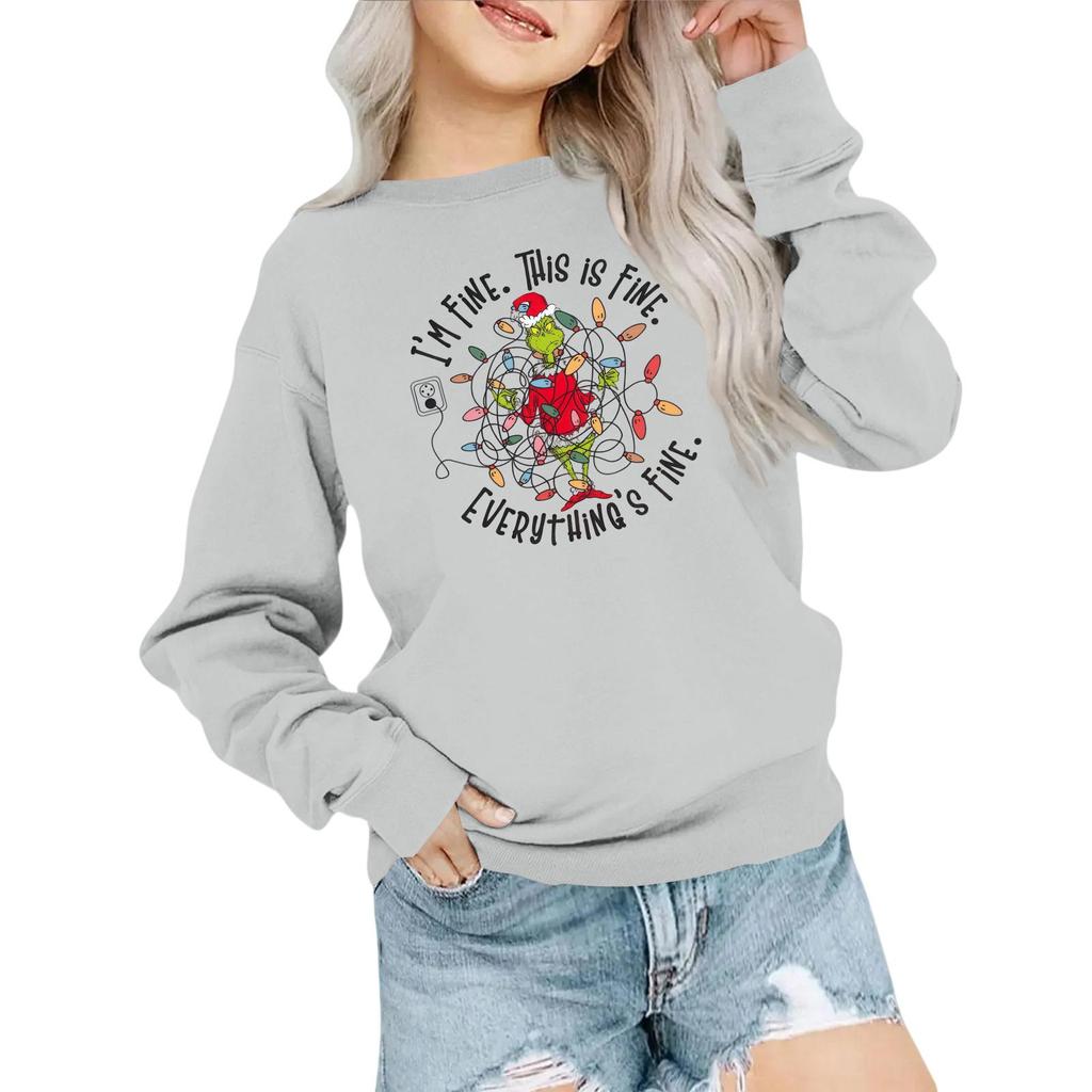 Kids' Fashion Loose-Fit Casual Long-Sleeve Christmas Print Oversized Crewneck Sweatshirt