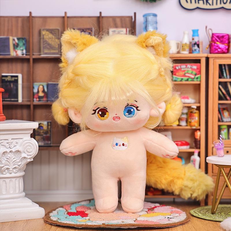 20cm Cotton Star Doll with Skeleton & Frizzy Hair - Nude Plush Doll