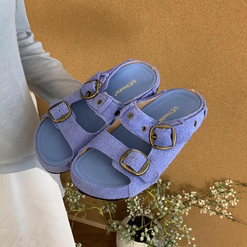 Leather version platform slippers women's new summer fashion outer wear Boken sandals