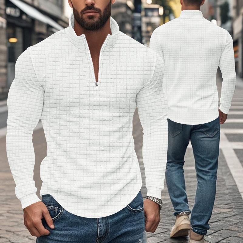 Retro Autumn/Winter Men's Half-Zip Small Check Casual Stand-Up Collar Long-Sleeved Sweatshirt