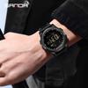 SANDA 9064 Silicone Strap Men's Electronic Digital Watch Sport Outdoor Multifunctional 50M Waterproof Male Wristwatch