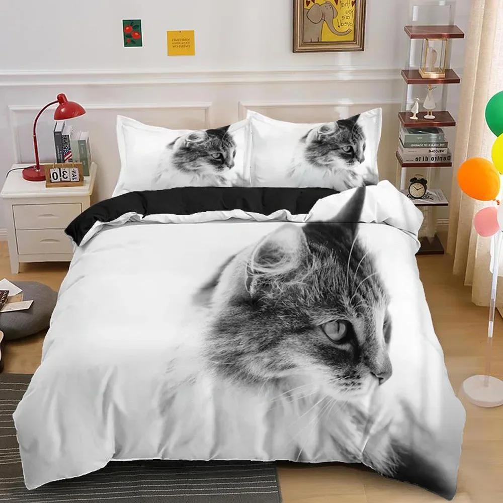 Cute Cat Duvet Cover 3D Animal Comfortable Duvet Quilt Cover Pillowcase Bedding Set Children Bedroom Decoration Home Textile