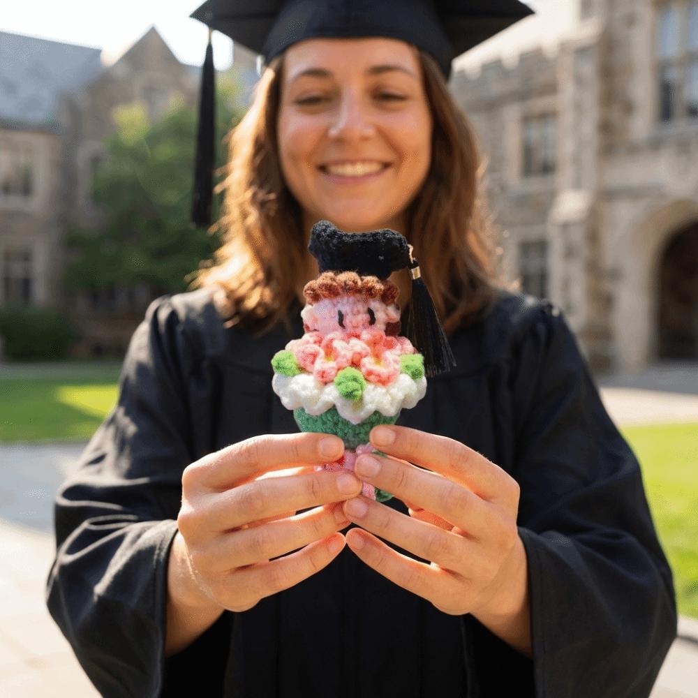 13cm Crochet Bouquet Cute Doctor Hat Bouquet Doll Knitted Graduation Doll  Students Gift