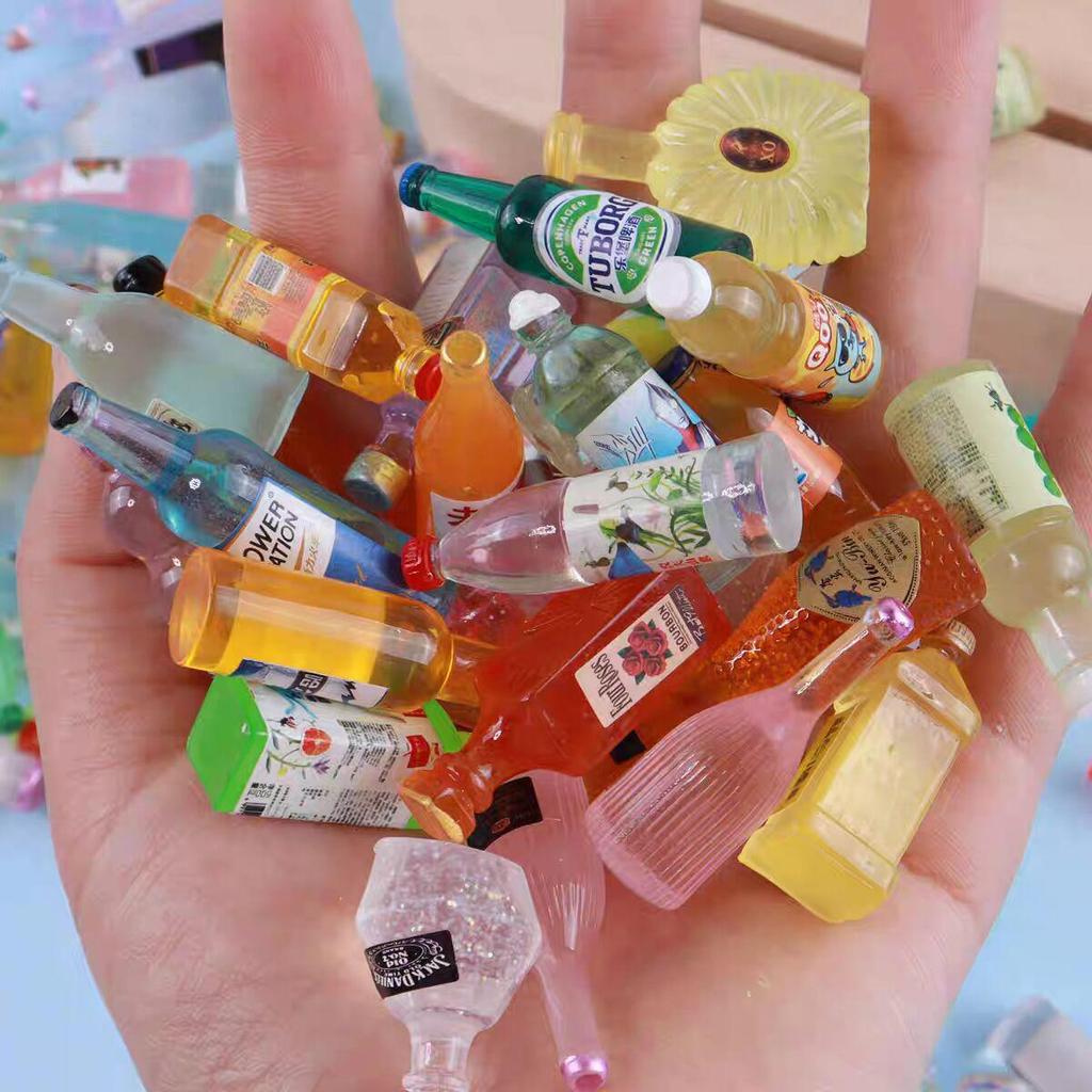 Miniature Toy Beverage Bottles with Cartoon Stickers - Resin Accessories for Convenience Store Display
