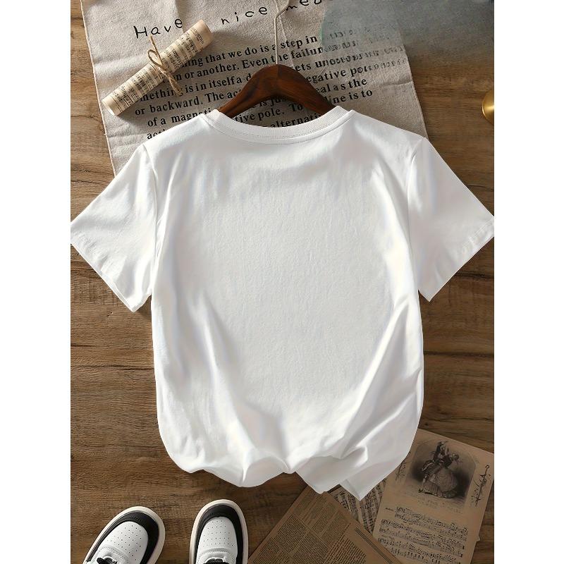 European Size Floral Print Pure Round Neck Short Sleeve