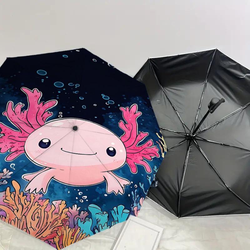 1PC Axolotl Ocean Umbrella-8-Rib Reinforced Portable Folding Travel Suitable for All Seasons Outdoor Daily Use -J0403