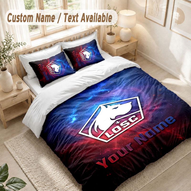 Set Biancheria da Letto Personalizzato 3 PezziCopripiumino Stampa LOSC Lille + 2 Federe Morbido Arredo Letto