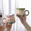 New Product Retro Watercolor Flower Ceramic Cup Romantic Style Design Niche Mug Cover Light Luxury High End