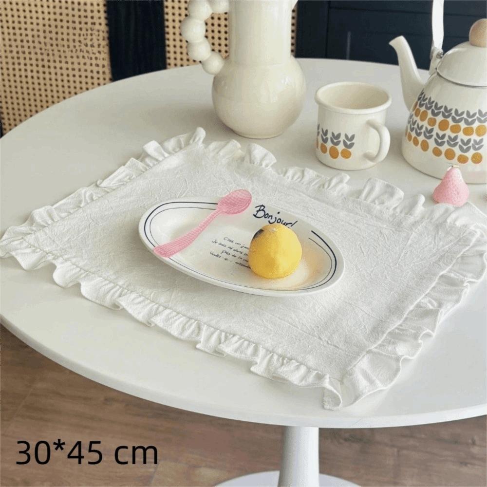 Retro Soft Ruffle Placemats Round Square Cloth Napkins French Cotton Western Food Mats Table Decor