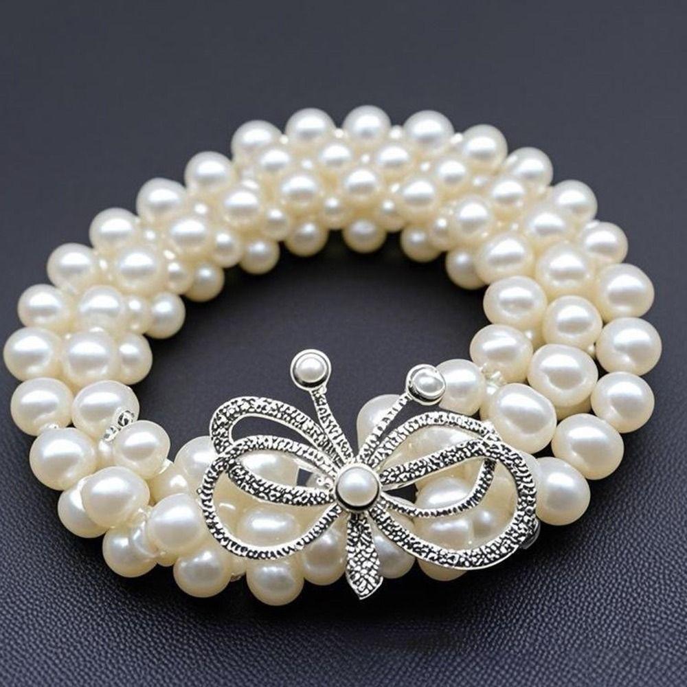 Luxury Butterfly Pearl Belt Pearls and Rhinestones Elastic Waist Bands For Women Lady Girl