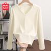 MINISO Women's V-Neck Long-Sleeve Slim-Fit Autumn T-Shirt