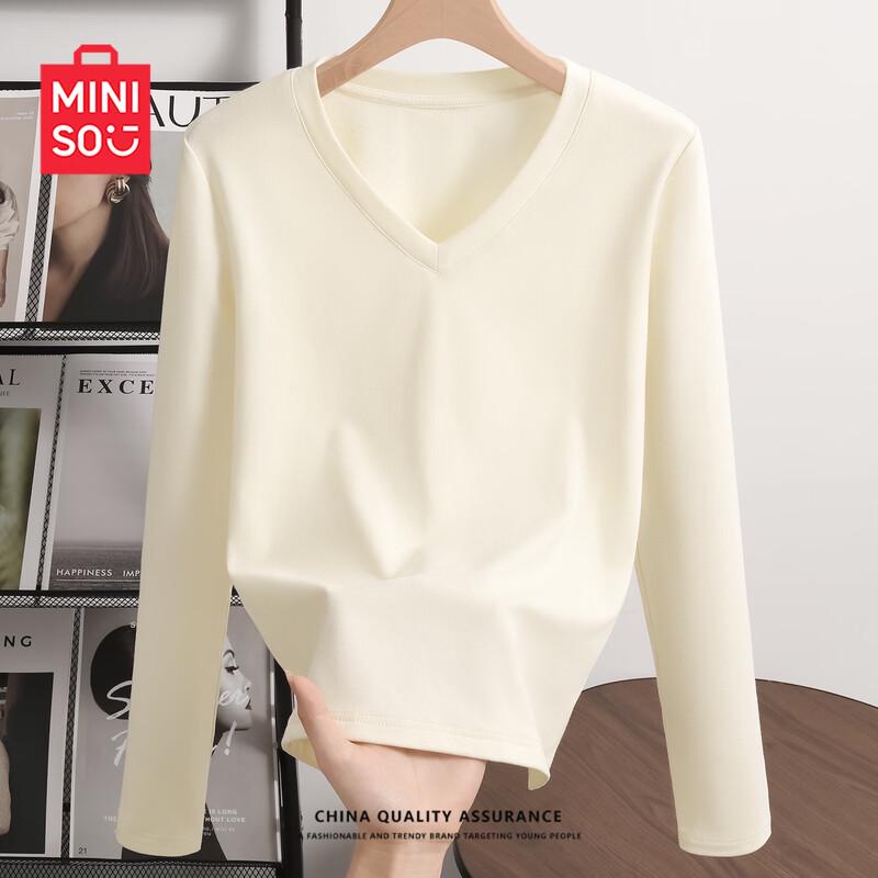 MINISO Women's V-Neck Long-Sleeve Slim-Fit Autumn T-Shirt