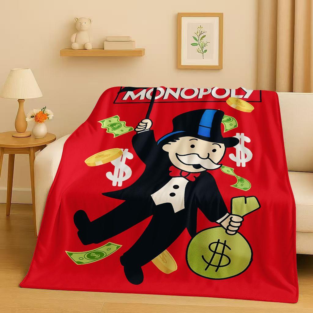 3D Rich Game Monopoly Money Dollar Cartoon Flannel Blanket,Ultra Soft Warm Plush Throw for Home Bedroom Bed Sofa Cover Kids Gift