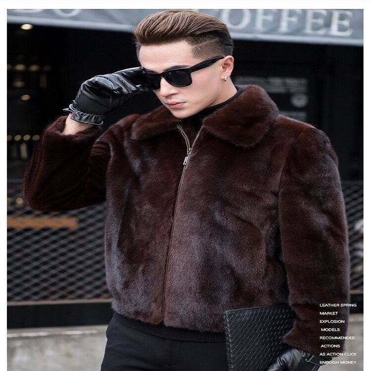 Imitation Mink Coat Men's Imitation Fur Winter Hooded Stand-Up Neck Imitation Mink Jacket Imitation Whole Mink Lapel Fur