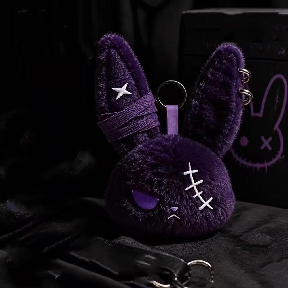Plush Dark Bunny Plush Doll Embroidered Rabbit Bag Charm Cute Bunny Plush Keychain Daily Carry