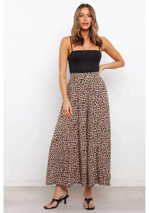 Frühjahr/Sommer 2025 High-Waist Hose mit Leopardenmuster und weitem Bein