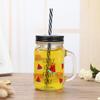 Summer Fruit Creative Mason Jar Cold Drink Glass Cup Juice Beverage Cup with Lid 500ml