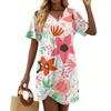 Women's Summer Casual Floral Printed Hem Knotted Short Sleeve Dresses