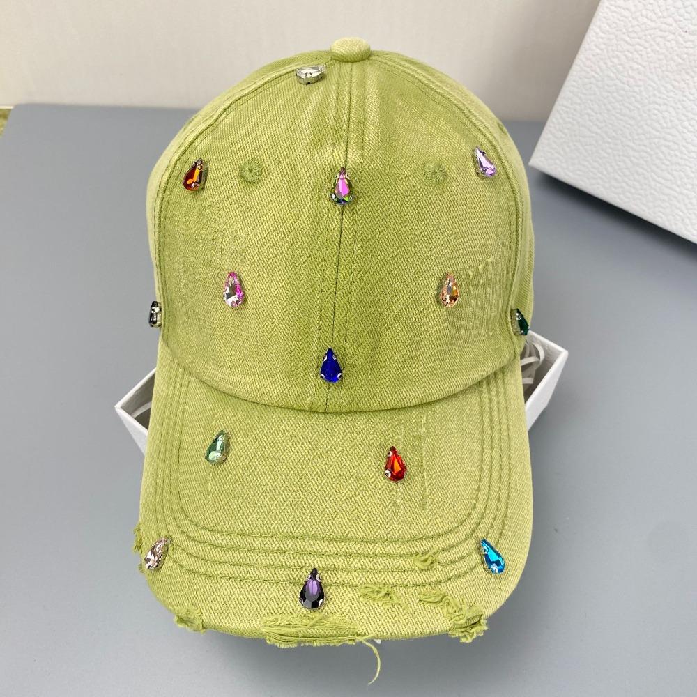 

Distressed Design Full Rhinestone Baseball Hat Cotton Sunscreen Hat Simple Sunshade Hat Outdoor зелёный