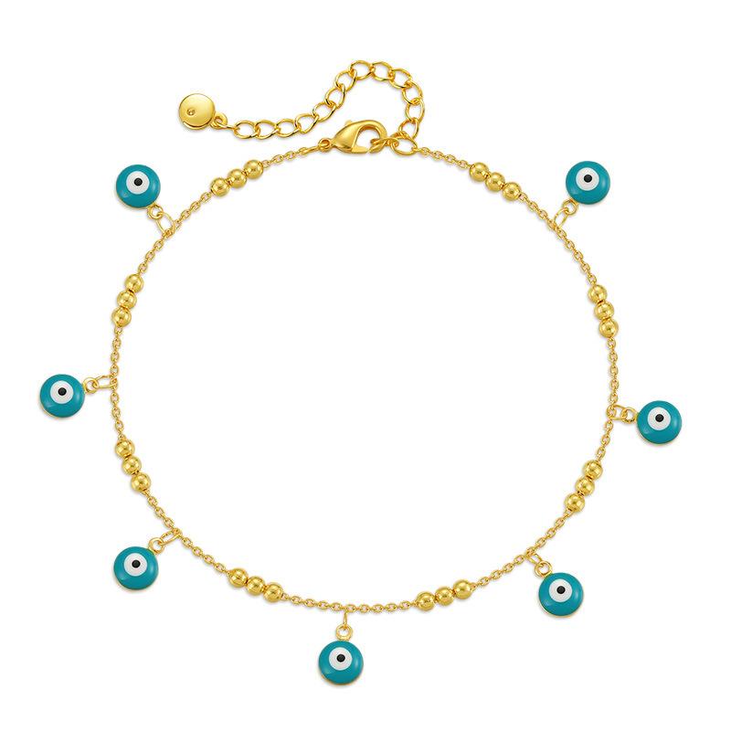Vintage 18 Karat Vergoldetes Türkisches Auge Tropföl Knöchelarmband für Damen