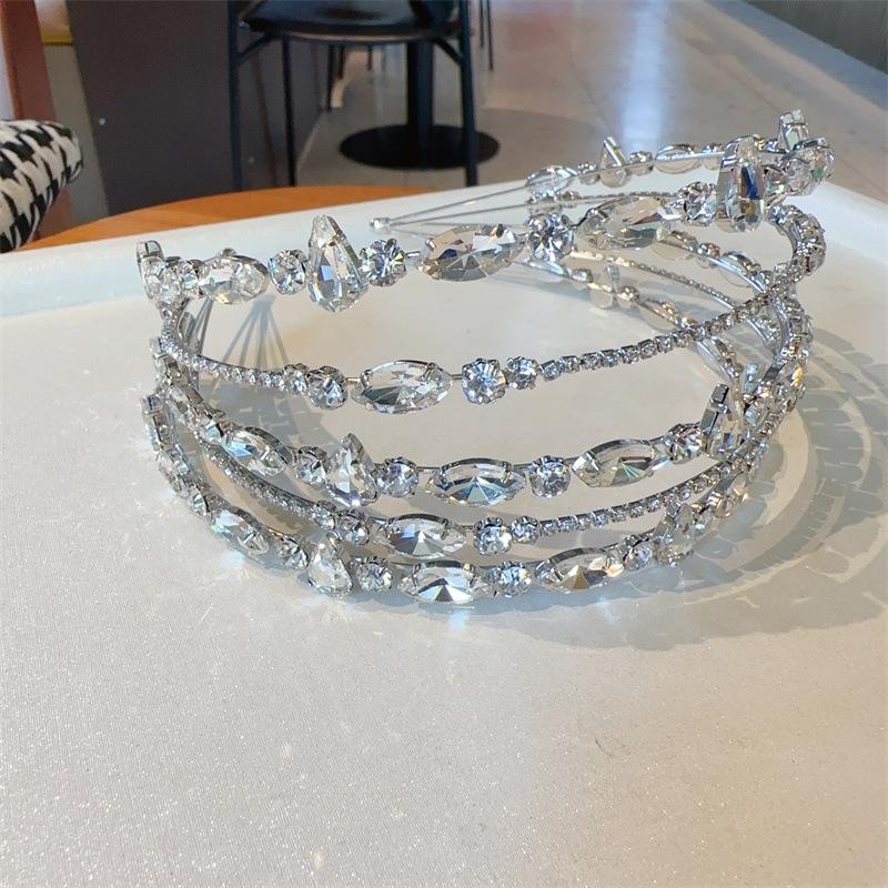 Multilayer Diamond Crystal Crown Hairband Headband Wedding Birthday Party Queen Princess Jewelry Hair Accessories Headwear