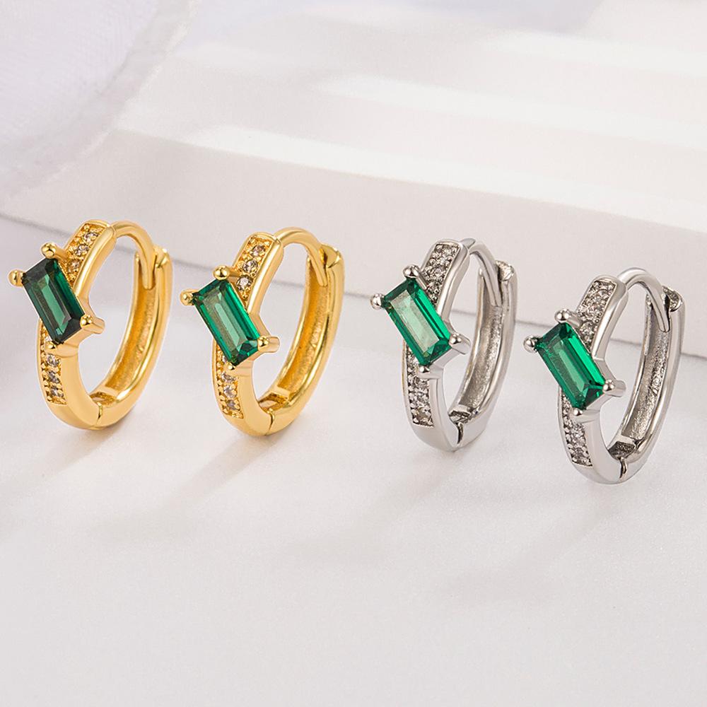 Elegant French Green Diamond Ear Cuffs - Women's High-End Fashion Earrings, Perfect for Valentine's Day