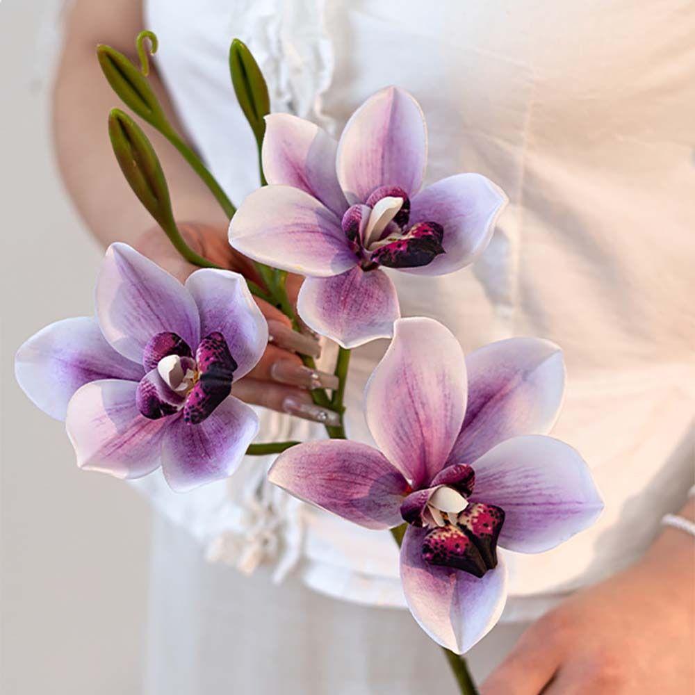 Silk Material Faux Flower 3 Heads Design Simulated Orchid  Wedding Decoration