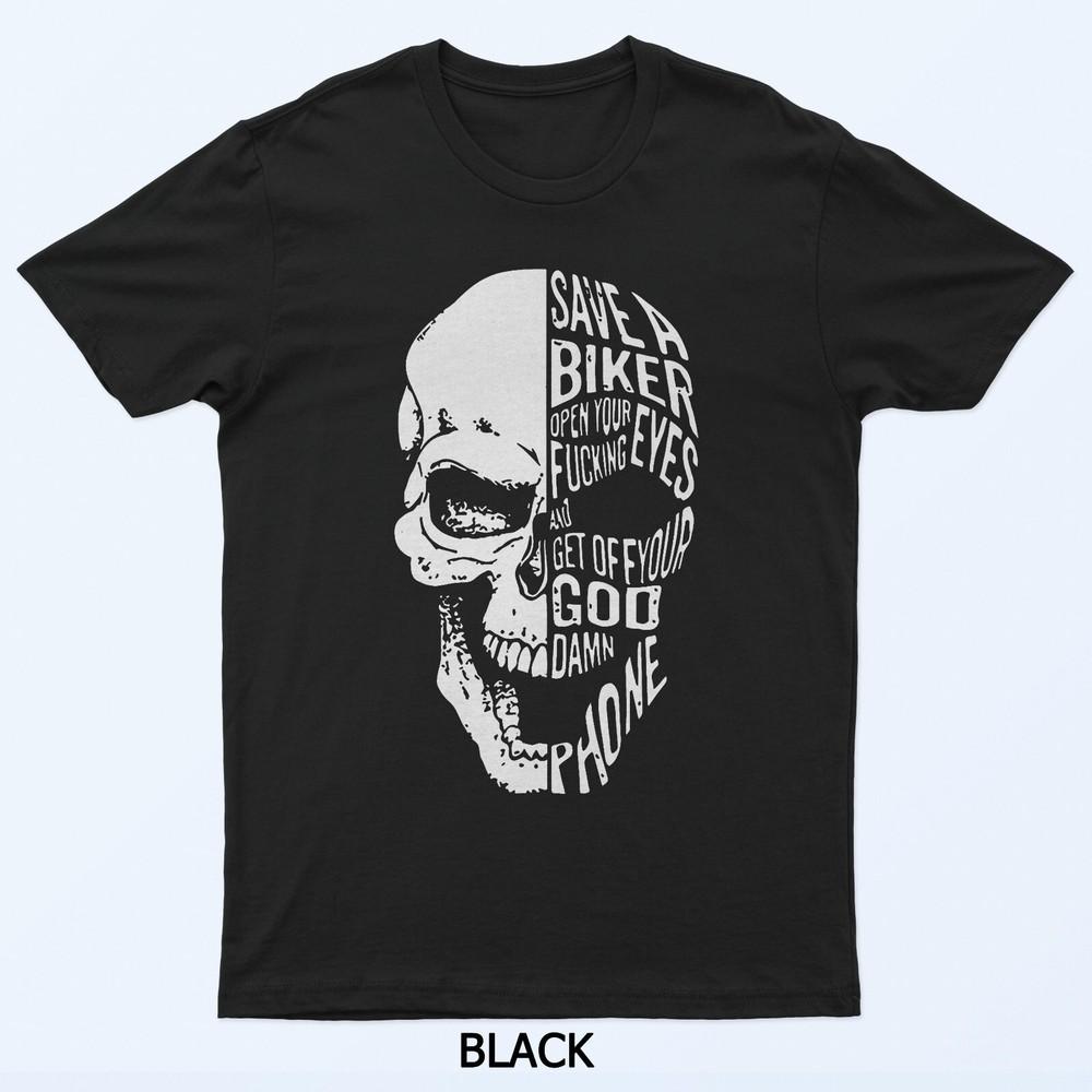 

Vintage Skull Motorcycle Save A Biker Open Your Fcking Eyes T-Shirt M