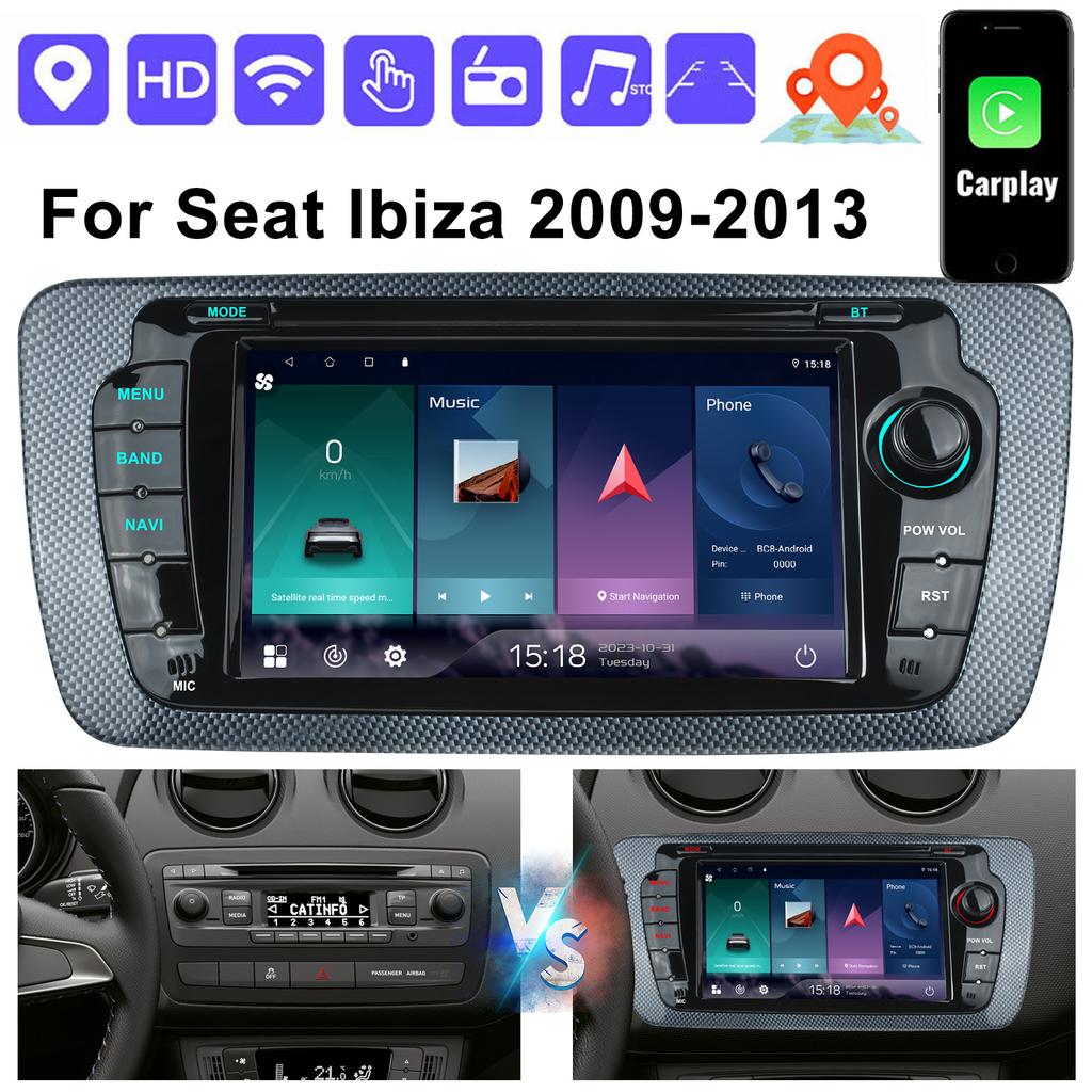 7inch Car Radio Android13 for Seat Lbiza 2009-2013 Multimedia Player Android Auto Carplay GPS WIFI Bluetooth SWC