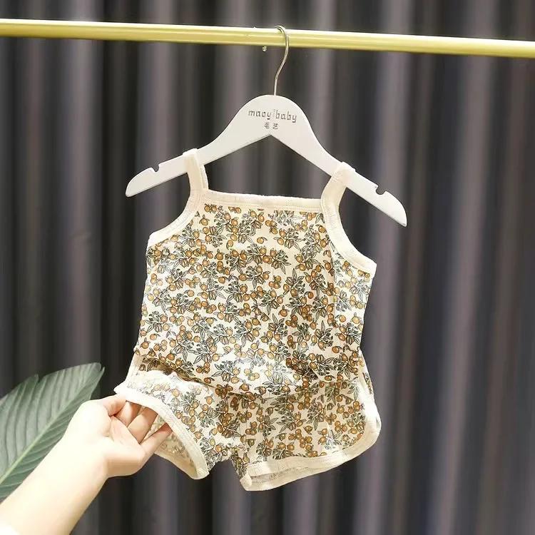 Baby Clothes Sets Summer Toddler Girl Strap Suits Cotton Printing Baby Boy Tops Tee and Shorts Infant Tracksuit Newborn Sets