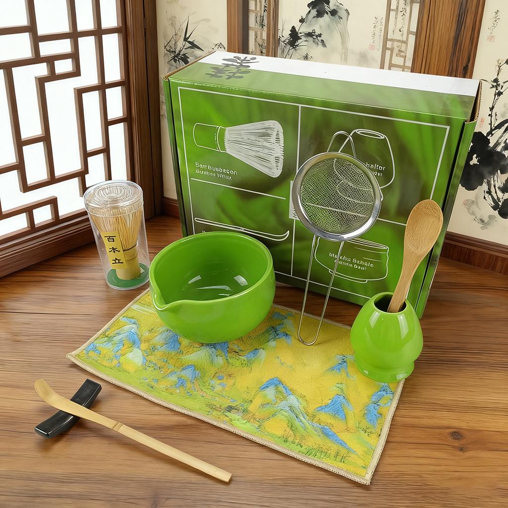 8PCS/Set Matcha Set, Including Bowl, Cloth, Spoon, Tea Whisk Stand, Strainer, Tea Whisk, Perfect Gift For Ceremony,