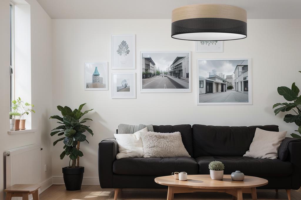 WOOD PLEXI CEILING LAMP BLACK 50CM GOLDEN OAK