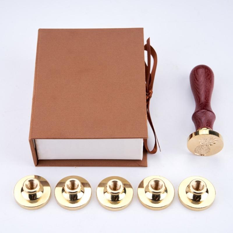Seal Stamp Head Wood Handle with 5 Replaceable Scrapbooking Seal Stamp for Party Invitations Envelope Embellishments