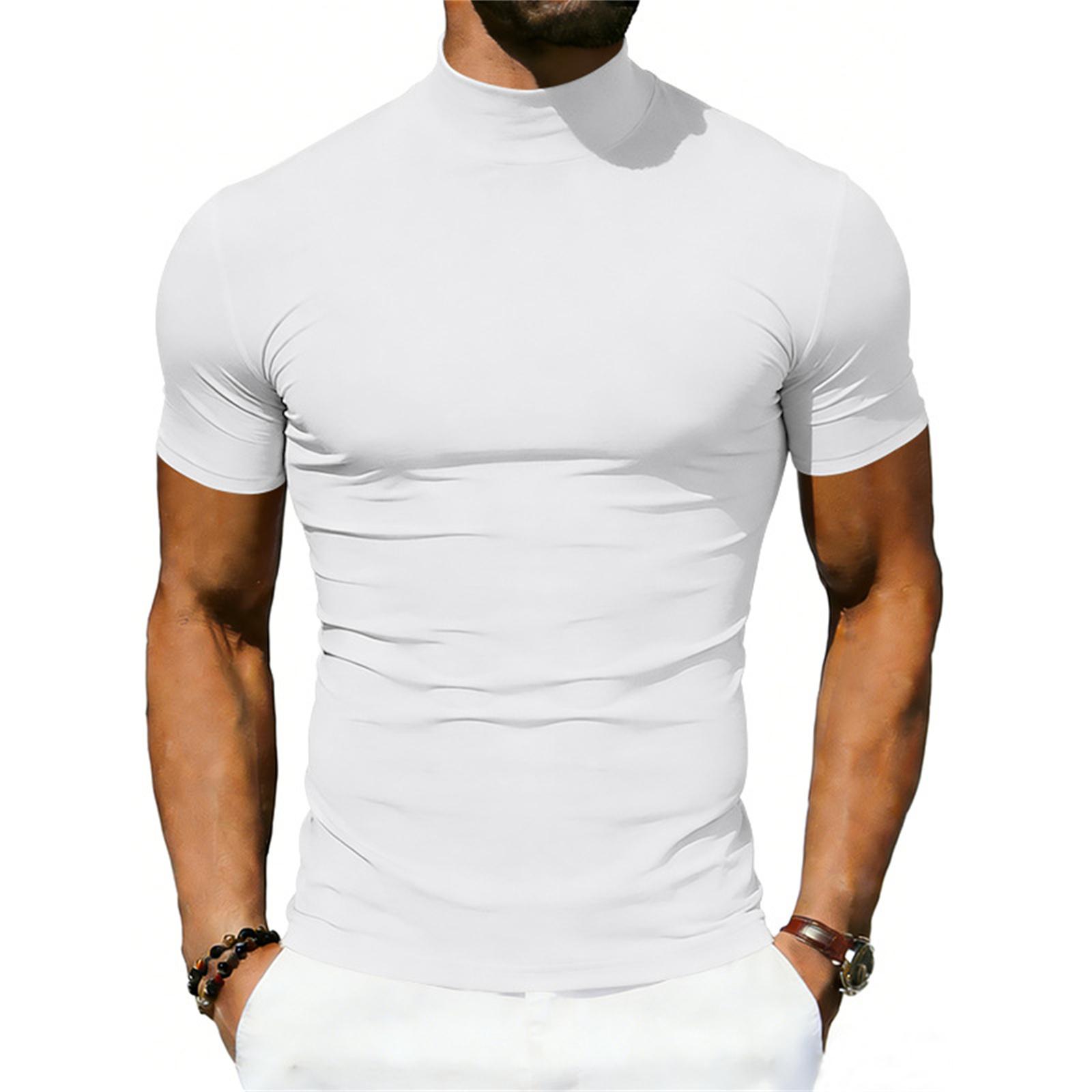 Мужская повседневная футболка с высоким воротником, эластичная, быстросохнущая, дышащая, облегающая, с коротким рукавом XXXL белый