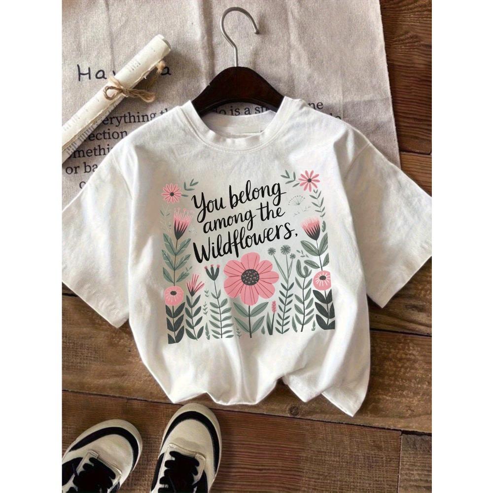 Rabbit Flower Series Print Summer Girls Clothes Tee Cotton Casual Childrens Tshirt Childrens Fashion Short Sleeved Shirt Tops