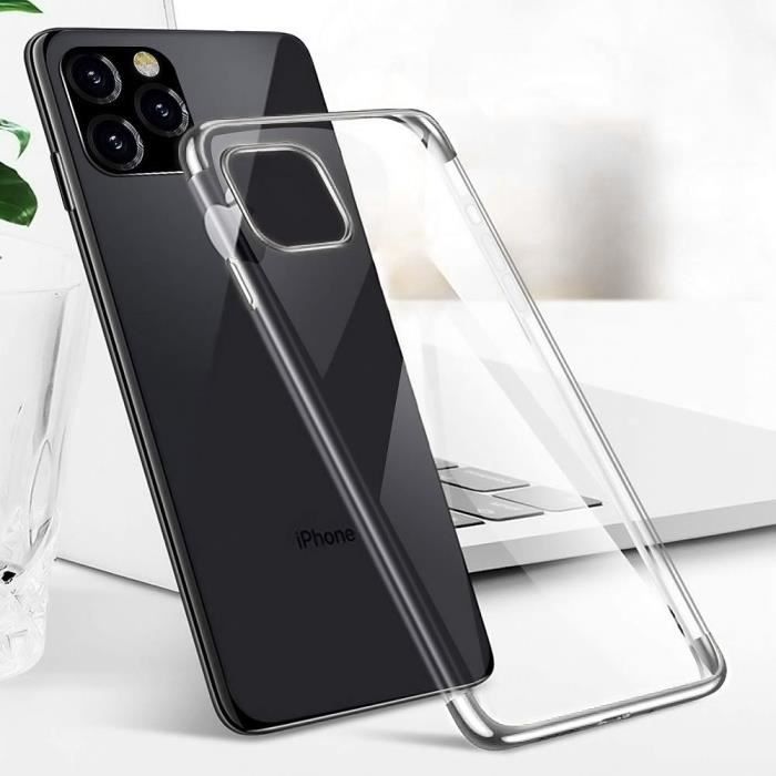 Coque pour iPhone 12 Pro Max - Argenté - Pack 2 Verres Trempés - Souple - Bordure Chromé - Anti-Choc