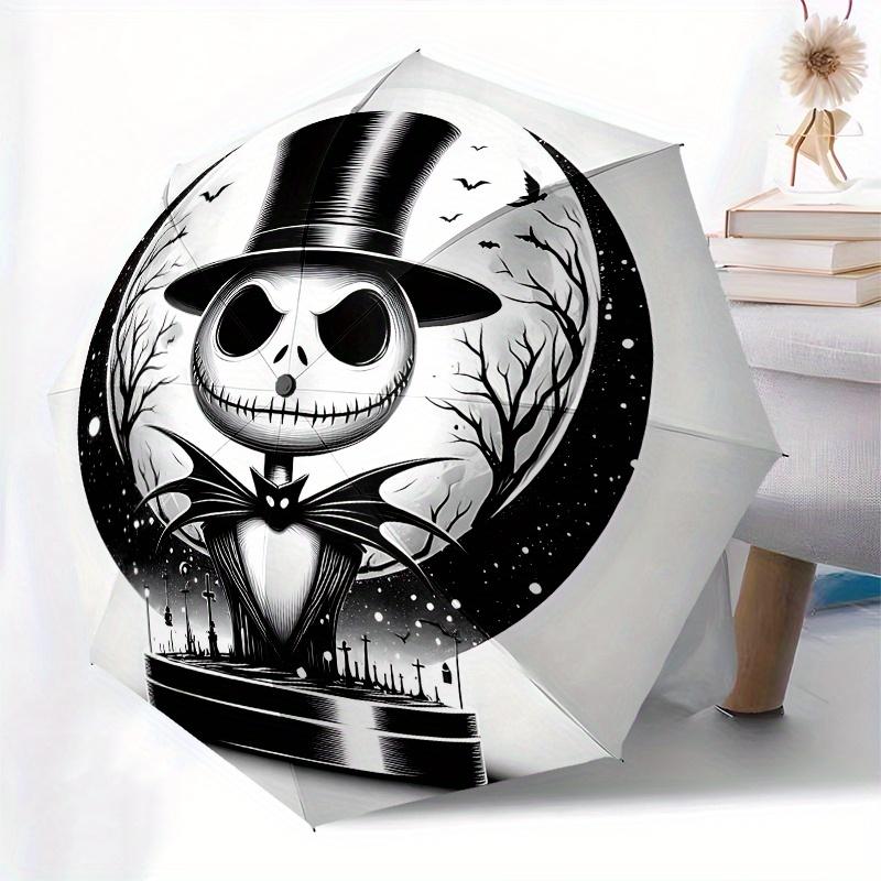 1 Automatisches Öffnen Jack Skellington, Albtraum vor Weihnachten Thema Bunter 8-Rippen Tragbarer Regenschirm für Männer und Frauen, Ein Kompakter Pendlerbegleiter