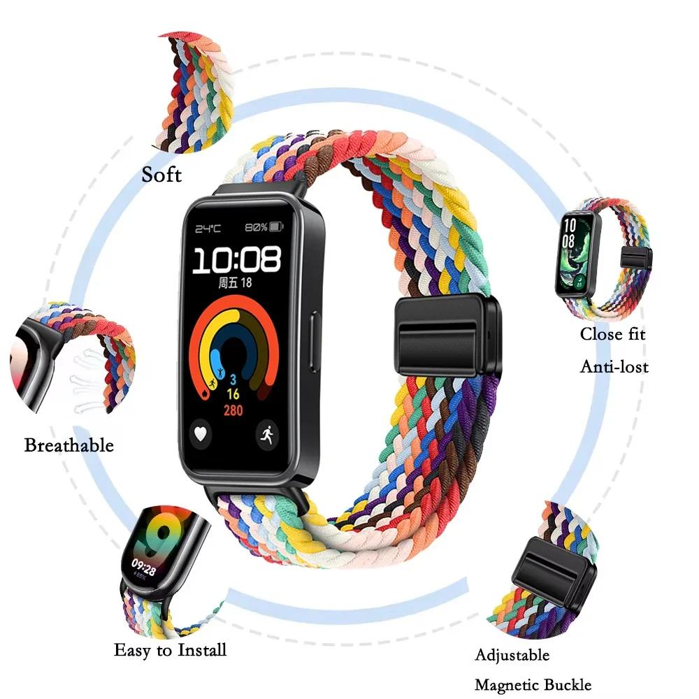 Magnetic Braided Loop Strap for Huawei Band 10 9 8 Accessories Adjustable Wristband Elastic Nylon Bracelet Huawei Band 9 Band 8