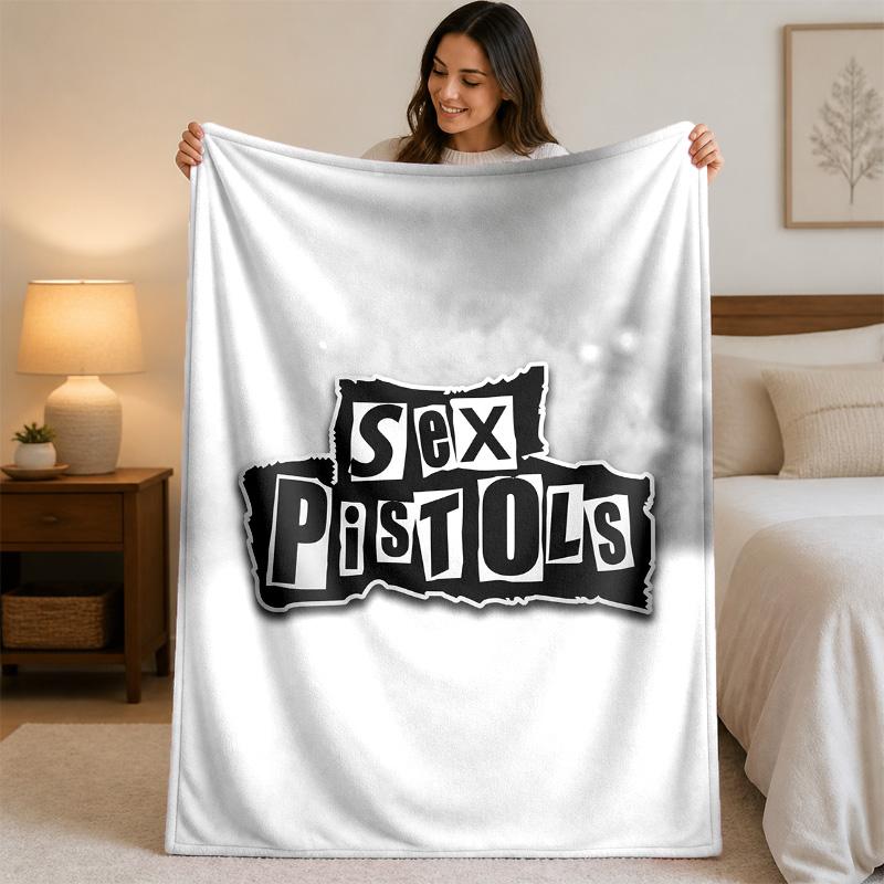 Sex Pistols Print Flannel Blanket Cozy Lightweight Plush Throw Blanket For Bed Sofa Household Use