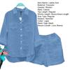 2 Pcs/Set Women Shirt Shorts Set Solid Color Loose Long Sleeves Elastic Waist Single-breasted Patch Pockets Irregular Hem Lapel Casual