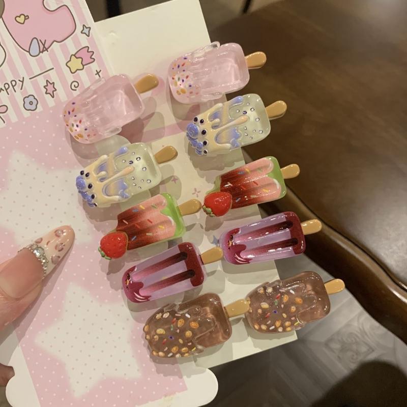 1/3/5/10Pcs Kawaii 3D Popsicle Hair Clips Cute Resin Ice Cream Hairpins Summer Sweet Bangs Clip Girls Hair Accessories