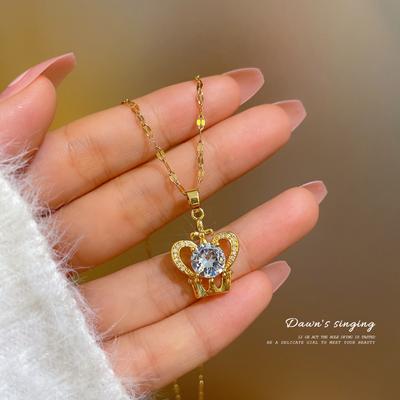Collar de amor con corona de circonio de acero inoxidable 316L, cadena de clavícula de boda para mujer, joyería, el mejor regalo