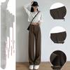 2025 Fall Winter Elegant Gray Suits Pants for Women Office Lady High Waist Wide Leg Fashion Trousers with Pockets Black Pants