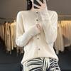 Womens Wool Knit Cardigan Sweater Round Neck Long Sleeve Lightweight Outerwear Fall Winter