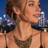 Yousheng 2Pcs/Set Necklace Earrings Set, Adjustable Golden Leopard Print Necklace Hook Earrings Set for Women, Animal Print Accessories for Parties