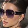 Oversized Rimless Square Sunglasses Women  Luxury Brand Trendy Punk Frameless Sun Glasses For Ladies Vintage Outdoor Shades