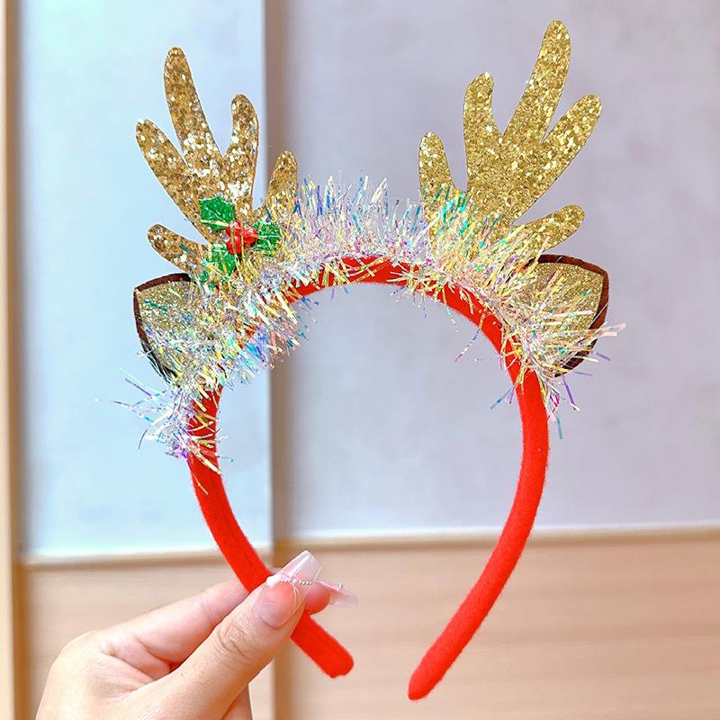 1pc Women Cute Deer Antler Headband, Polyester Christmas Party Hair Accessories Hair Hoop ,Christmas Decorations Home Holiday Essential